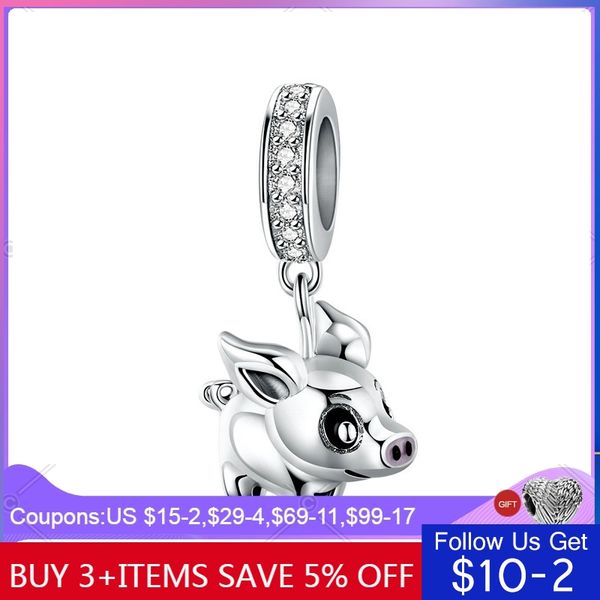 

pandach 2019 new 925 sterling silver delicate piggy pig animal pendant charms fit bracelets & girlfriends jewelry cmc1110, Bronze;silver