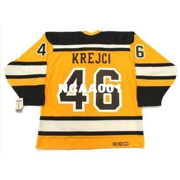 

001s #46 david krejci boston bruins ccm vintage hockey jersey or custom any name or number retro jersey, Black