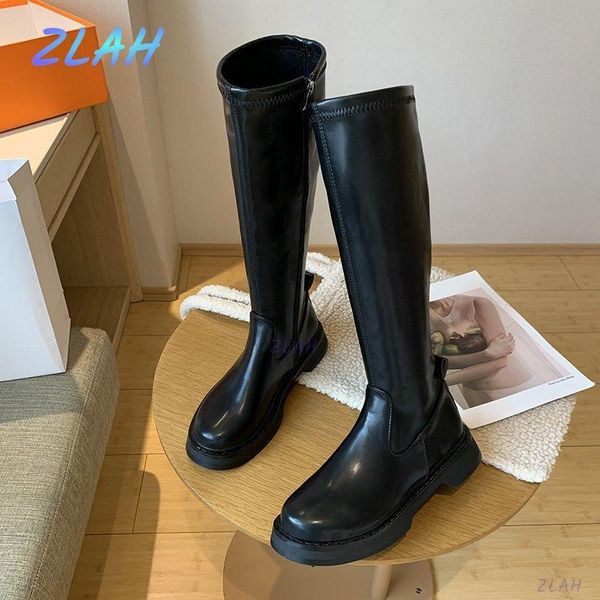 

boots ladies knight zlah knee-length women's shoes round toe winter, Black