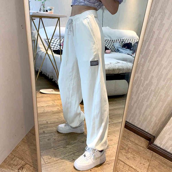

women's pants & capris autumn summer casual woman jeans white trousers sports lounge wear harajuku kpop korean style ynwb, Black;white