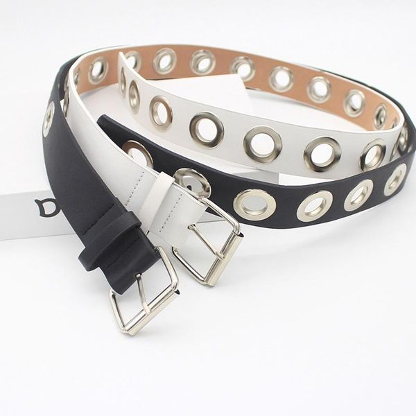 

belts fashion punk belt women harajuku pin buckle full hollows eyelet grommet metal leather wide waistband for jeans, Black;brown