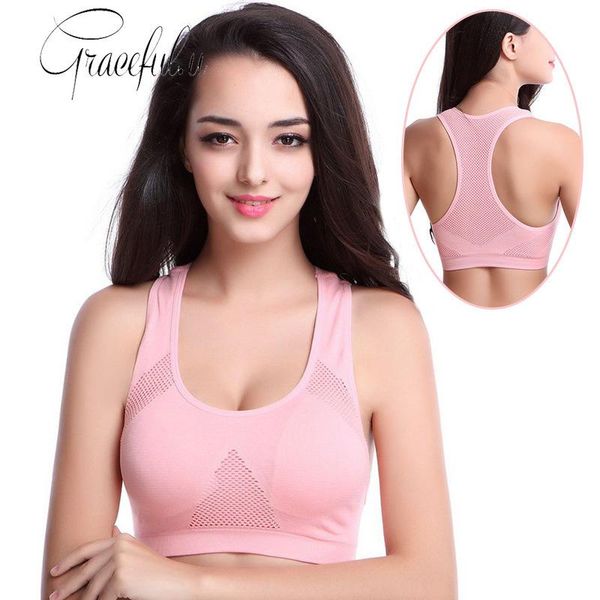 

gym clothing plus size seamless sports bra mesh quick dry breathable shockproof wireless full cup padded running fitness active wear, White;black