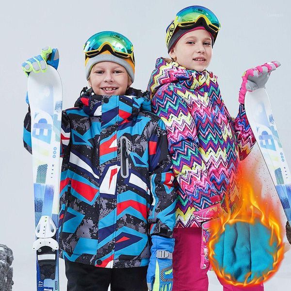 Skijacken Outdoor Winter Kinder Skijacke Wasserdicht Plus Samt Dicke Warme Oberbekleidung Schneemantel Kinder Jungen Mädchen Snowboardjacke