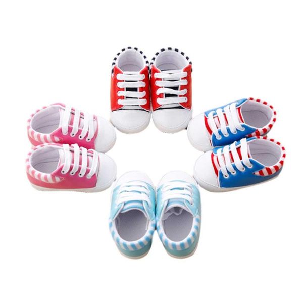 

first walkers infant baby canvas shoes born toddler girls boys cute striped print crib soft sole anti-slip 3-12m