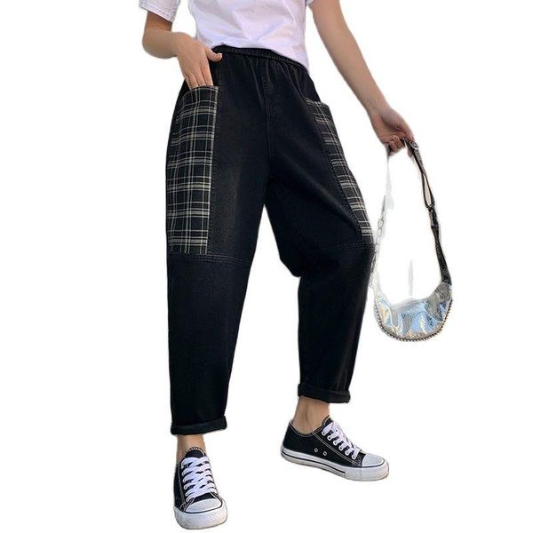 

women's pants & capris fashion jeans 2021 spring and summer casual loose thin stitching nine-point harem, Black;white