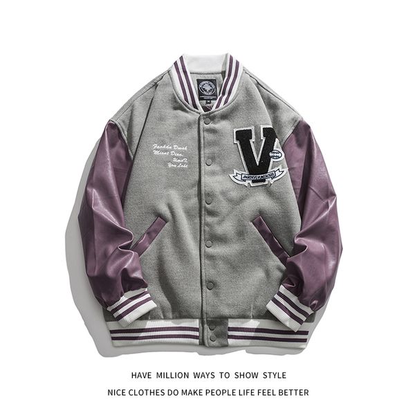 

women's jackets pu leather jacket men's and women's baseball jacket, unisex, firefighter style jacket, casual, street, patchw, Black;brown