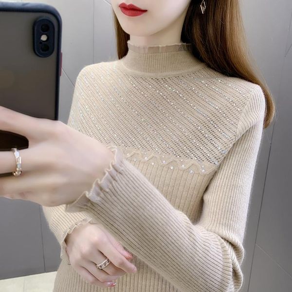 

women's sweaters room 216323, ranked no. 1 on 11 make pure color lace set auger half [1386] 40 turtleneck render unlined upper garment, White;black