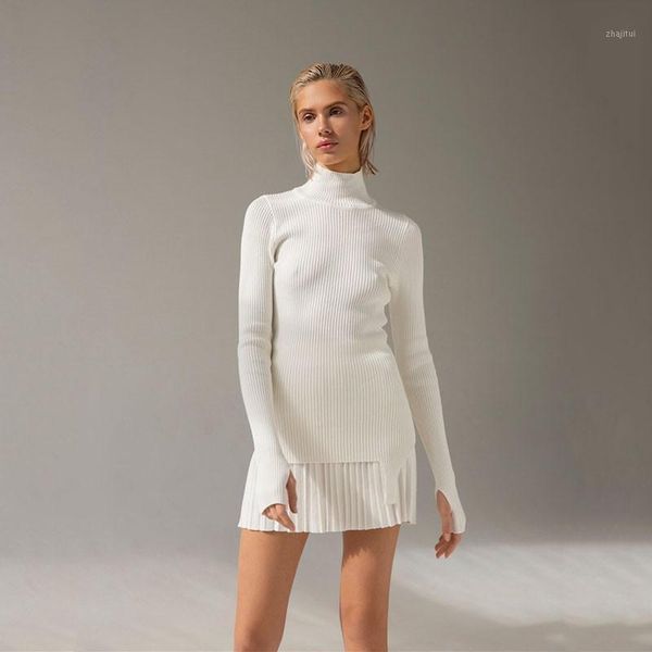 

women's sweaters eaglewolf pullover 2021 long-sleeved tight-fitting half-high collar solid color wild sweater, White;black