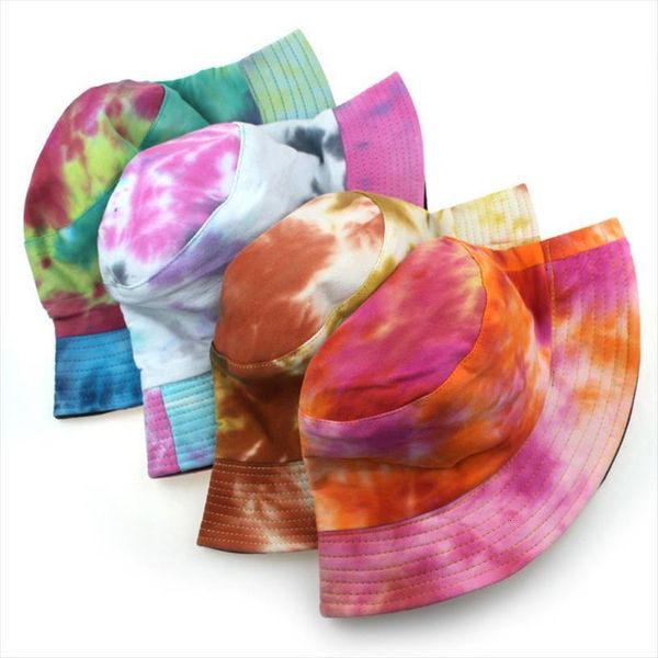 

summer tie dye bucket hat fishing caps womens flat fishermen fashion harajuku korea unisex, Blue;gray