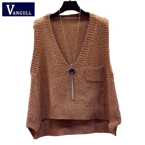 

vangull women v-neck sweater vest spring autumn casual korean style sleeveless vest coat loose short knitted wool sweater vest 201125, Black;white