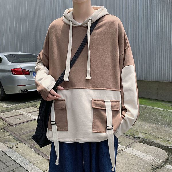 

2021 new autumn hoodies men's fashion contrast color casual hooded sweatshirt men streetwear loose hip-hop pullover hoodie mens hoody, Black