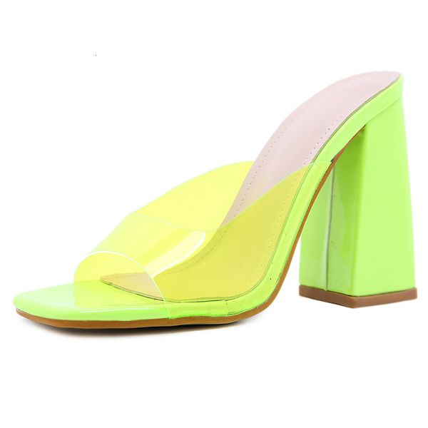 

new transparent women's slippers 2021 open toe square heel slides high heels women shoes fashion sandals candy colors eucd, Black