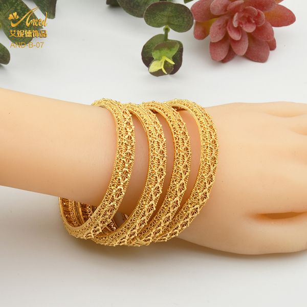 ANIID 4-teiliges Set 24K Dubai vergoldeter Armreif für Frauen, äthiopisch, arabisch, afrikanisch, indisch, Hochzeit, Braut, Schmuck, Geschenk 2202222615