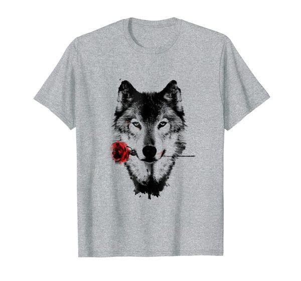

black wolf red rose t-shirt, White;black