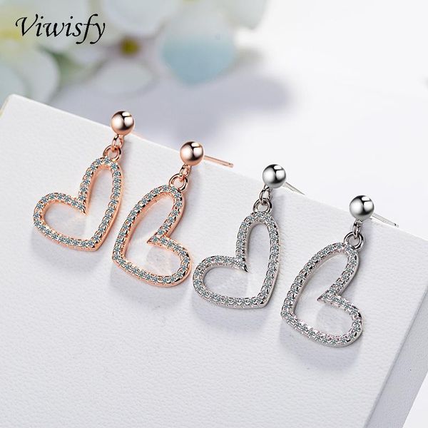 

stud viwisfy rose gold crystal heart jewelry real 925 sterling silver earring for women vw21082, Golden;silver