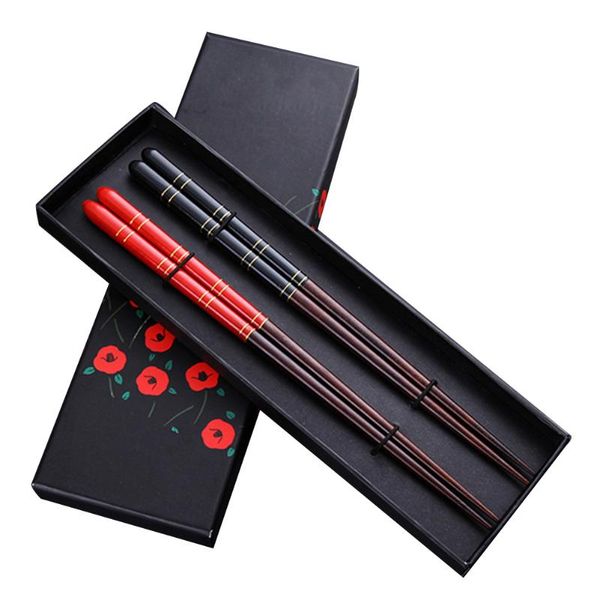 

2 pairs case wooden kit chopsticks reusable chinese style gift tableware kitchen classic adult
