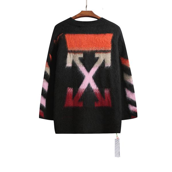 

off style white color blocking gradient arrow tide mohair sweater, White;black