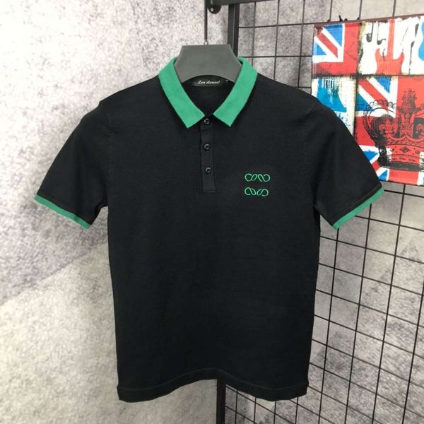 

men's slim letter embroidered knitted polo shirt spring/summer big lapel short fashion half sleeve wool, White;black
