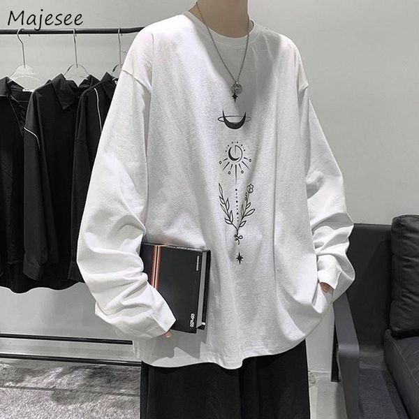 

men's t-shirts long sleeve men printing vintage loose tshirt couple chic teens handsome all-match retro oversize 4xl harajuku tee, White;black