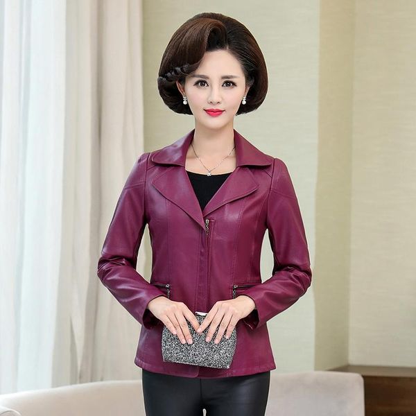 

women's leather & faux plus size 6xl pu jacket autumn women slim motor outwear coat zippers roupas de couro female elegant punk, Black