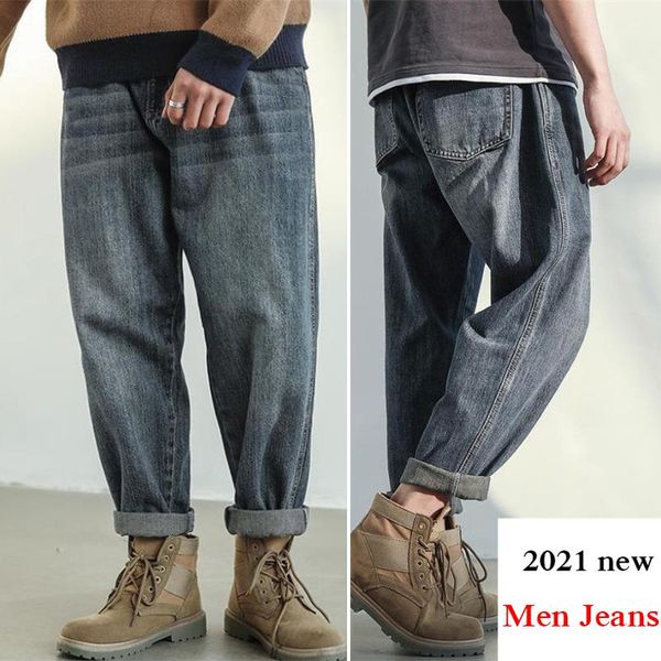 

trendy loose men jeans 2021 street style blue denim trousers wide leg straight jeans male fashion pants pantalons pour hommes