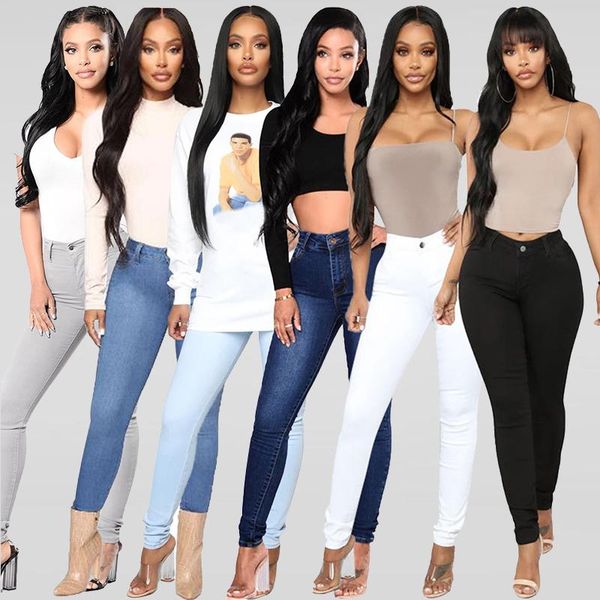 

slim fit jeans for women strechy pencil pants mom jeans black gray white 3xl denim overalls wholesale office jean 2021 big, Blue