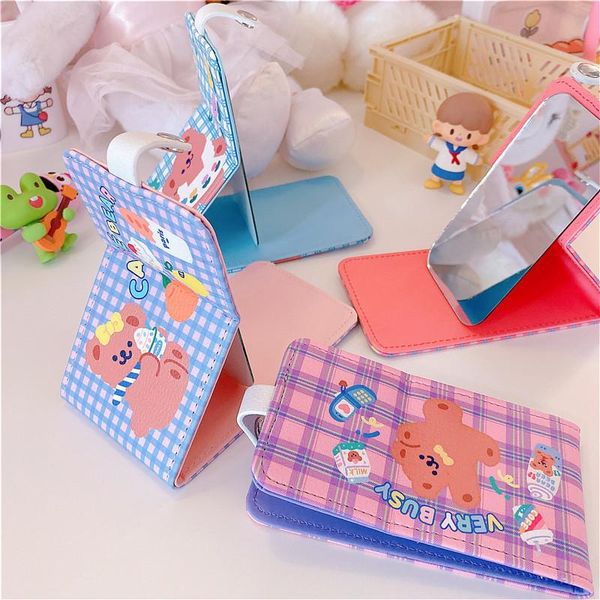 

mirrors kawaii bear cosmetic mirror folding portable for girl lights lamps makeup compact pocket lady