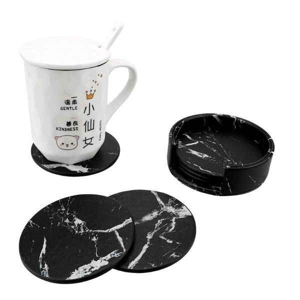 

mats & pads 6pcs creative marble placemat anti-slip heat insulated table mat drink coffee cup tea pad placemats posavasos