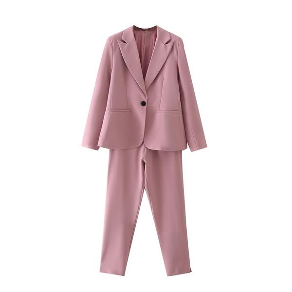 

women's two piece pants spring and autumn casual solid color single button pocket decorative jacket + high waist set, White
