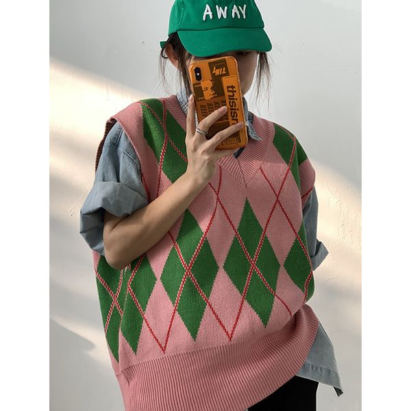 

2021 new sleeveless sweater spring autumn women sweaters knitting joker knitted vest wool oversize girls pullover ts8f, White;black