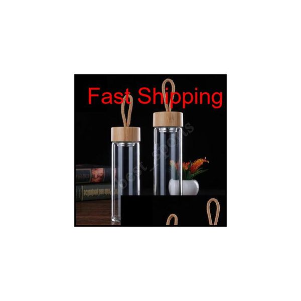 

380ml 450ml man woman glass tea cups monolayer transparent with ropes water bottle bamboo lids wa qylsdx pingtoy