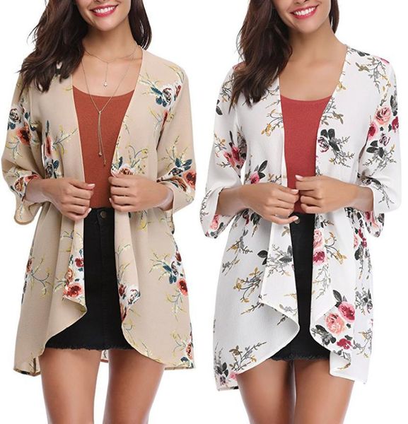 

spring and summer popular printed three quarter sleeve white khaki gray womens and blouses