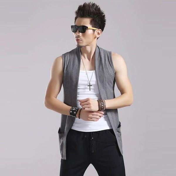 

men's vests japan style mens casual summer sleeveless medium length none button open stitch streetwear male waistcoats plus size, Black;white