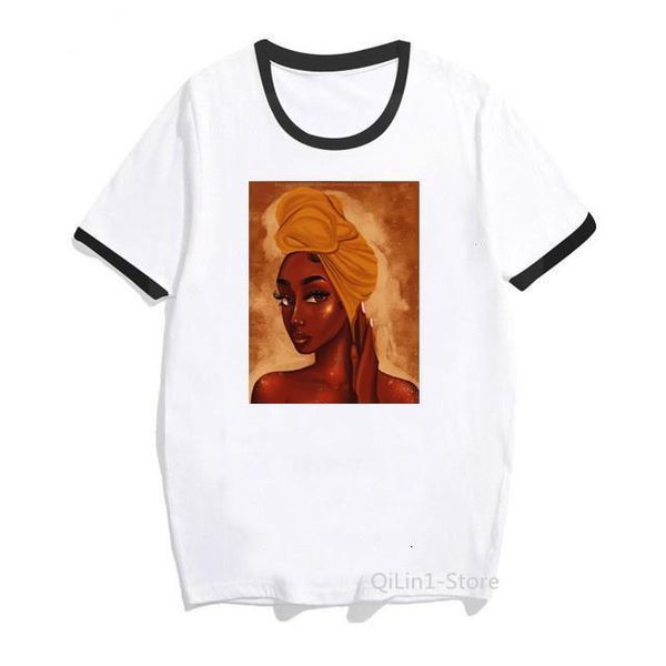 

new arrival 2021 vintage black girl art painting print women t-shirt melanin aesthetic clothes t shirt femme tshirt, White