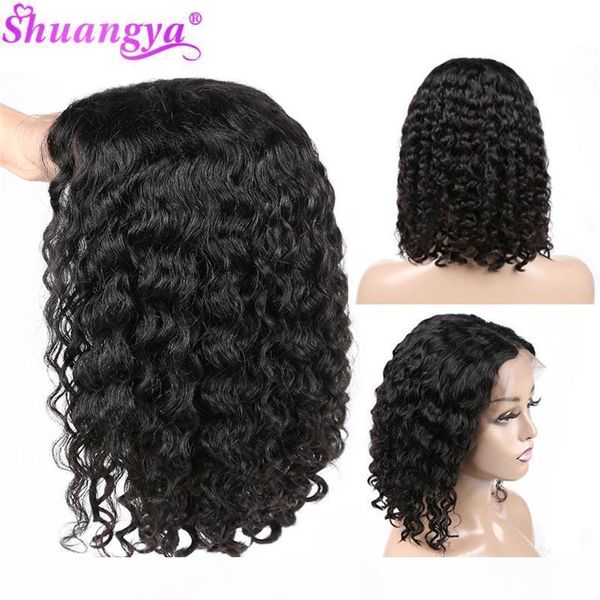 

bob wig lace front human hair wigs 4x4 deep wave short curly bob wig for black women brazilian closure curly hair, Black;brown