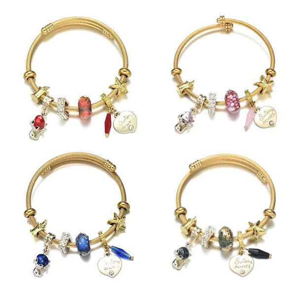 Bracciale in acciaio al titanio e oro, regolabile, fai da te, bella volpe, braccialetti con ciondolo a forma di cuore, per regalo da donna