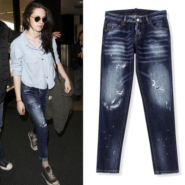 Женские моды обрезанные джинсы / высококачественный бренд дизайн разорванные джинсы / звезды стиль джинсы / тощий причинно-следственный джинсы размером 26-30