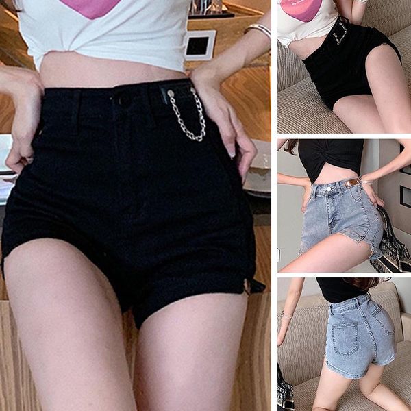 

women's jeans ladies fashion shorts high-end skinny summer ripped denim, Blue