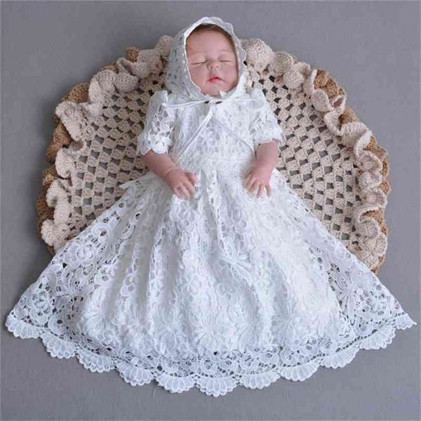 Einzelhandel Kleinkind Baby Mädchen Spitze Lange Länge Kleider Taufkleid Tüll Formales Kleid zum ersten Geburtstag 0-30 Monate E108 210610