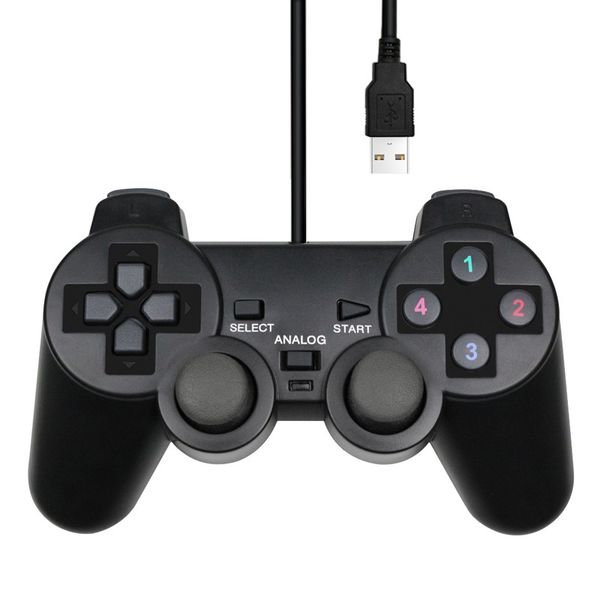 Kablolu USB PC Oyun Denetleyicisi Gamepad için WinXP / Win7 / 8/10 Joypad PC Windows Bilgisayar Dizüstü Siyah Oyun Joystick