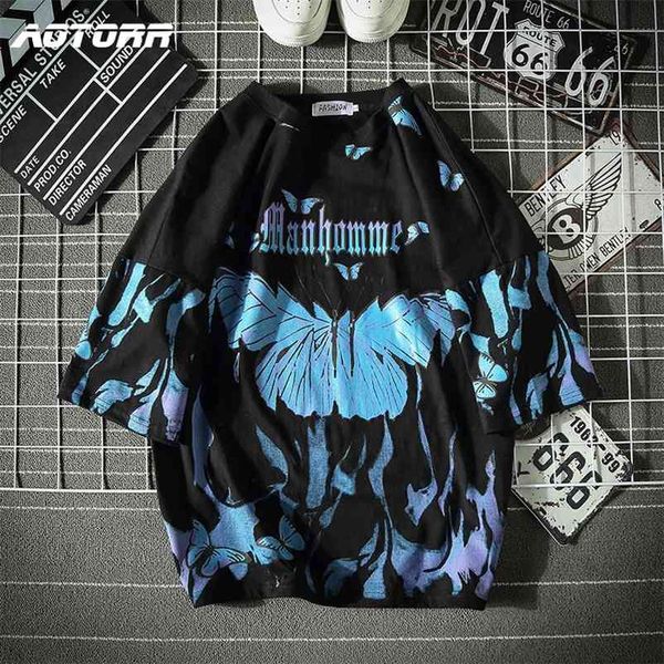 

blue butterfly t shirt men harajuku hip hop short sleeve tees casual streetwear oversized t shirts cotton mens clothes 210726, White;black