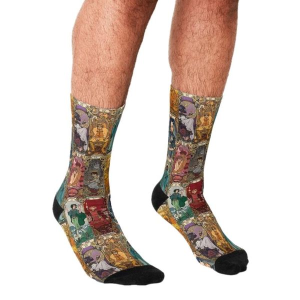

men's socks 2021 funny tarot card spread pattern printed hip hop men happy cute boys street style crazy for, Black