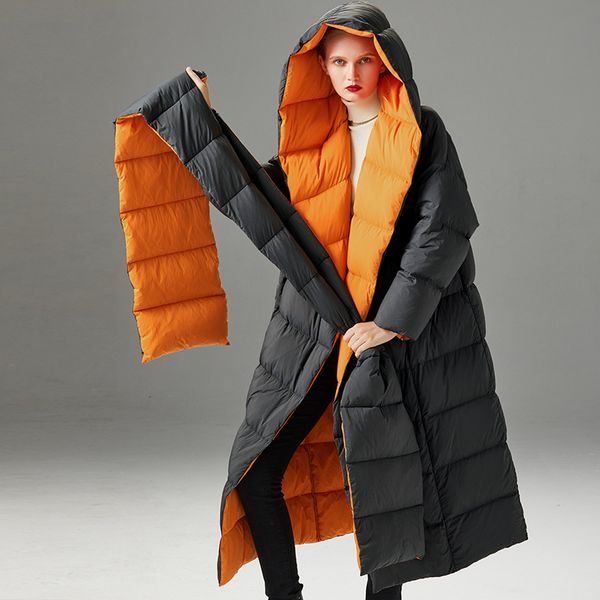 

newarrivals 199028# original desginer jog mcerg hooded down jacket winter long loose casual down coat womens parkas s, Black