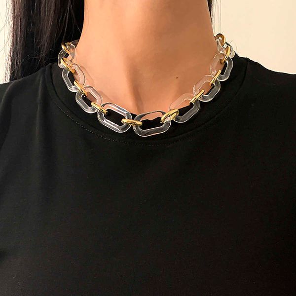 

shixin women's acrylic thick neck ras necklace, short chain, transparent / gold, fashion, Silver