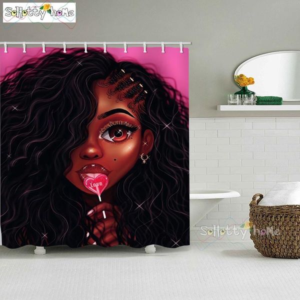 

shower curtains african american girl eating lollipop curtain afro black woman bathroom frabic waterproof polyester with hooks