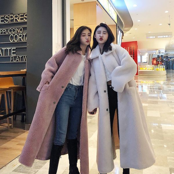 

2021 new women winter real coat female long nature granular wool fur teddy bear overcoat ladies genuine furs warm outerwear a02vxsr, Black