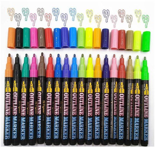 

12/18pcs double lines highlighters outline pen metallic glitter colors marker scrapbooking drawing stationery for christ jlldla