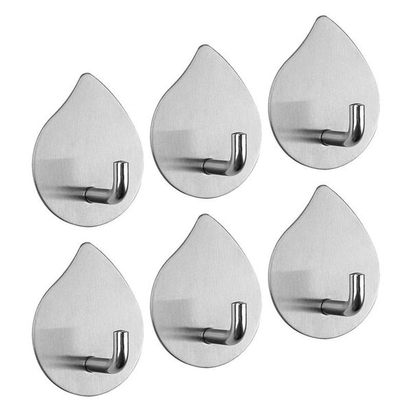 

hooks & rails adhesive wall bathroom waterproof stainless steel towels hooks,for coat hat robe,waterdrop(silver,6 packs)
