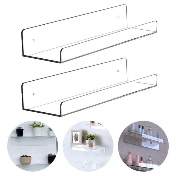 

hooks & rails 2pcs storage wall ledge shelf mounted multi-purpose acrylic rectangular clear lightweight floating for kitchen