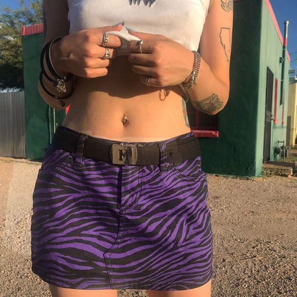 

gothic aesthetic zebra pattern mini skirts for women high waist korean jeans skirts summer streetwear skirts harajuku, Black